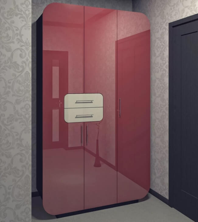 /Красно-белый глянцевый 3-х дверный распашной шкаф №269 с ящиками на заказ